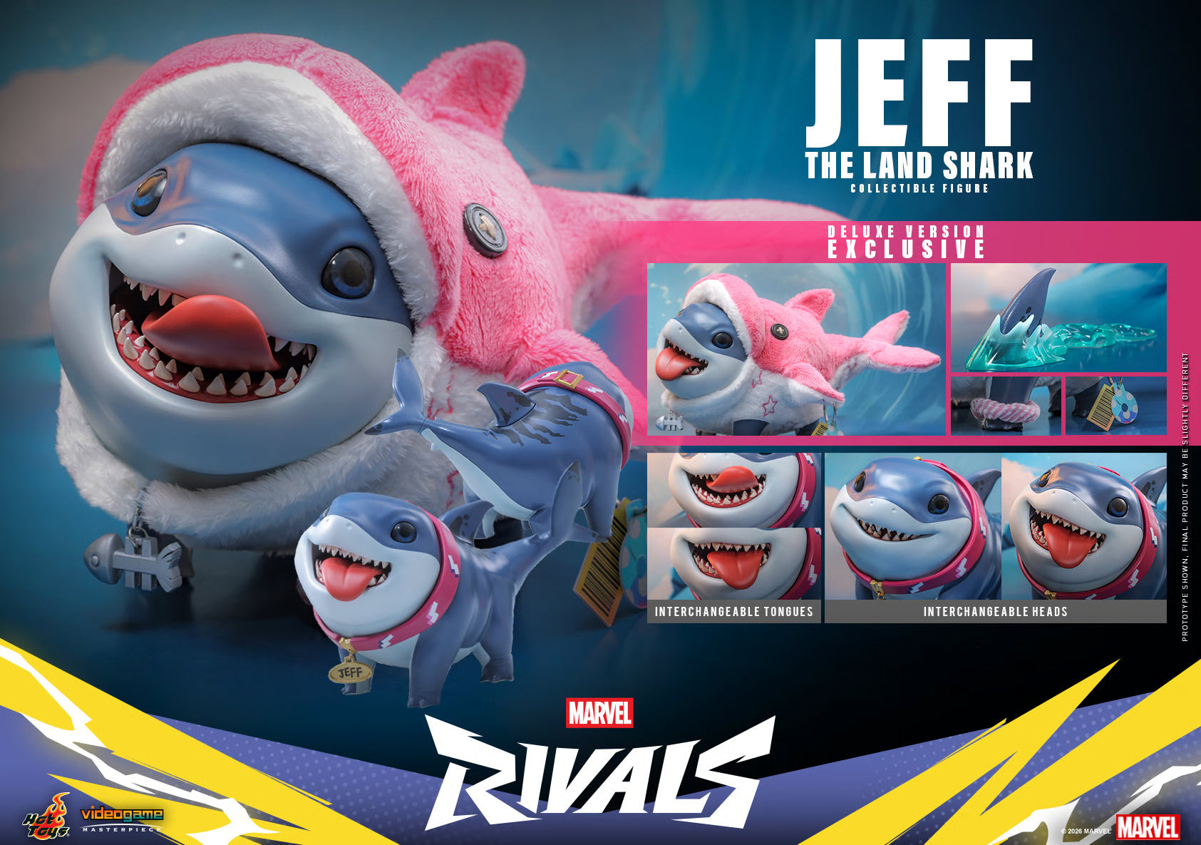 Jeff the Land Shark – tampak samping dengan kalung merah muda