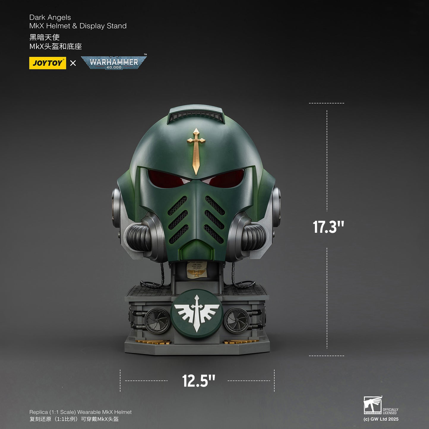 Warhammer Dark Angels MkX Helmet & Display Stand - 1/1 Scale Prop Replica